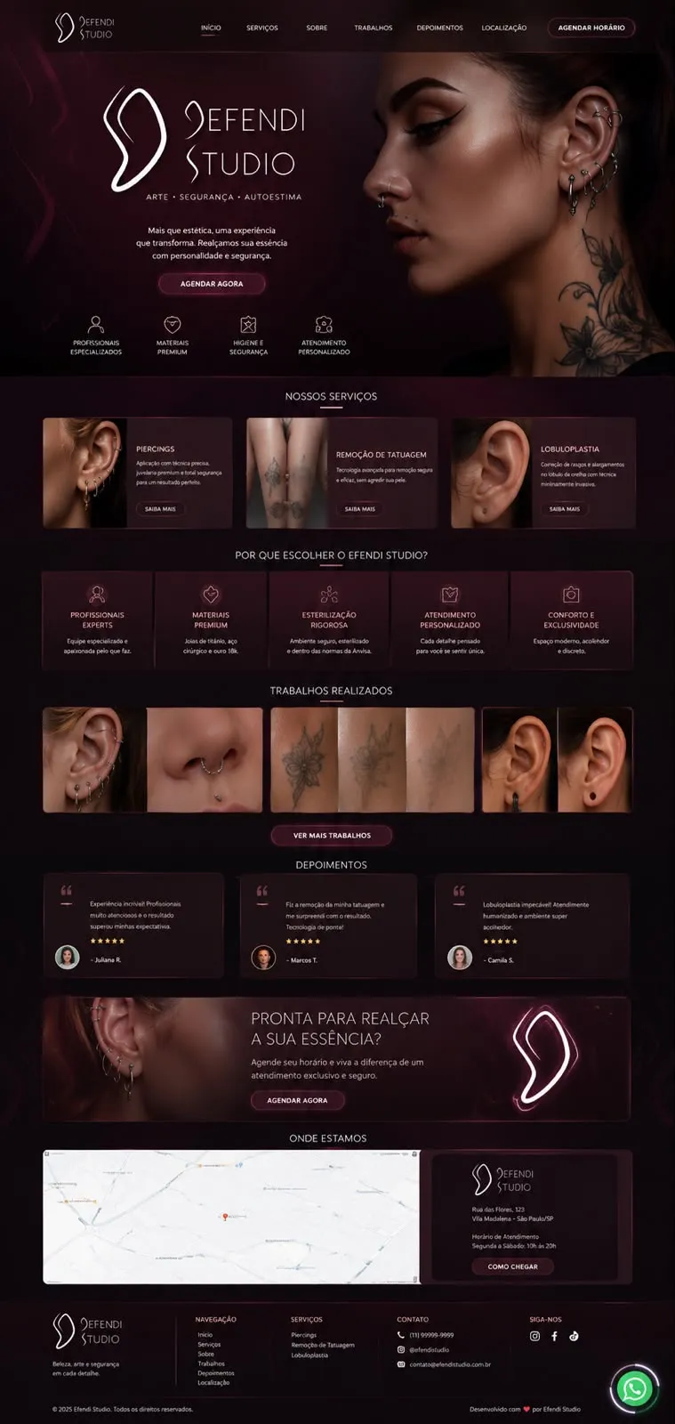 Landing page de estúdio de estética